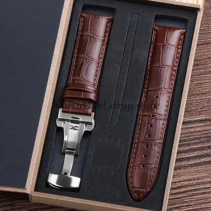 For Tissot Seiko Calf Genuine Leather WatchBand Alligator Grain Butterfly Clasp Watch Strap 12/13/14/15/16/17/18/19/20/22mm 24mm