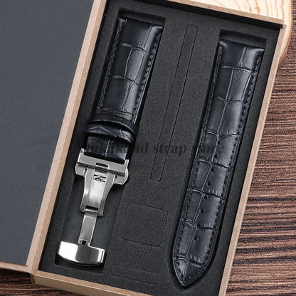 For Tissot Seiko Calf Genuine Leather WatchBand Alligator Grain Butterfly Clasp Watch Strap 12/13/14/15/16/17/18/19/20/22mm 24mm