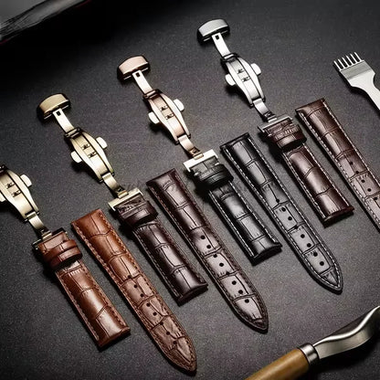 For Tissot Seiko Calf Genuine Leather WatchBand Alligator Grain Butterfly Clasp Watch Strap 12/13/14/15/16/17/18/19/20/22mm 24mm