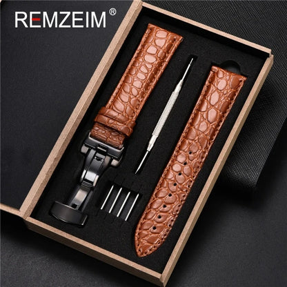 Embossed Leather Watch Strap with Box Watch Band Butterfly Clasp Bracelet 18mm 20mm 22mm 24mm Wrist Band Watch Accessories
