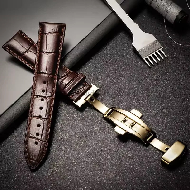 For Tissot Seiko Calf Genuine Leather WatchBand Alligator Grain Butterfly Clasp Watch Strap 12/13/14/15/16/17/18/19/20/22mm 24mm