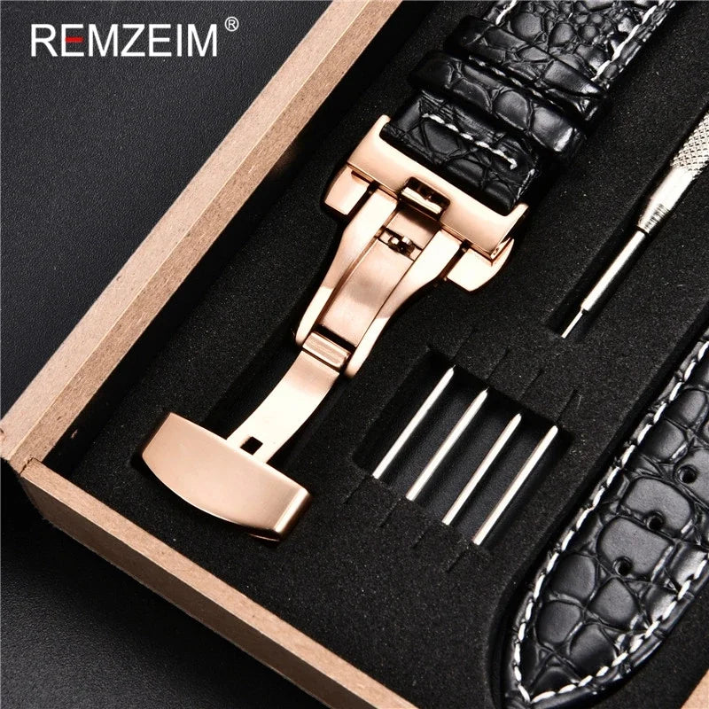 Embossed Leather Watch Strap with Box Watch Band Butterfly Clasp Bracelet 18mm 20mm 22mm 24mm Wrist Band Watch Accessories