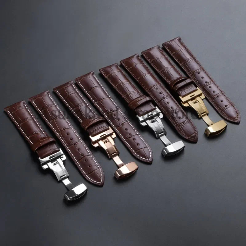 For Tissot Seiko Calf Genuine Leather WatchBand Alligator Grain Butterfly Clasp Watch Strap 12/13/14/15/16/17/18/19/20/22mm 24mm