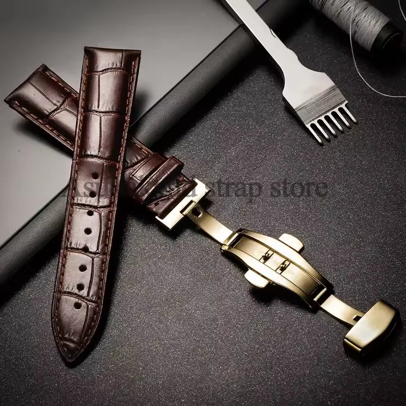 For Tissot Seiko Calf Genuine Leather WatchBand Alligator Grain Butterfly Clasp Watch Strap 12/13/14/15/16/17/18/19/20/22mm 24mm