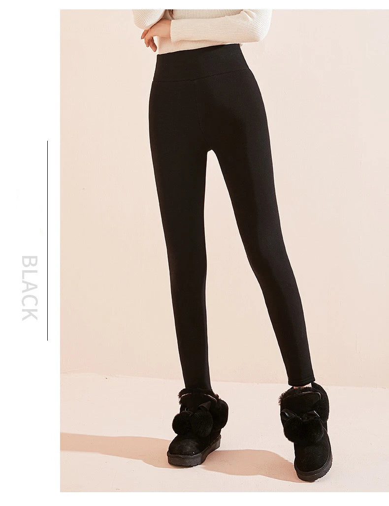 1pcs Winter Leggings Women Cotton Extra Thick Warm Pants Fashion Thermal Legging Slim Black Elastic High Waist Solid Leggings