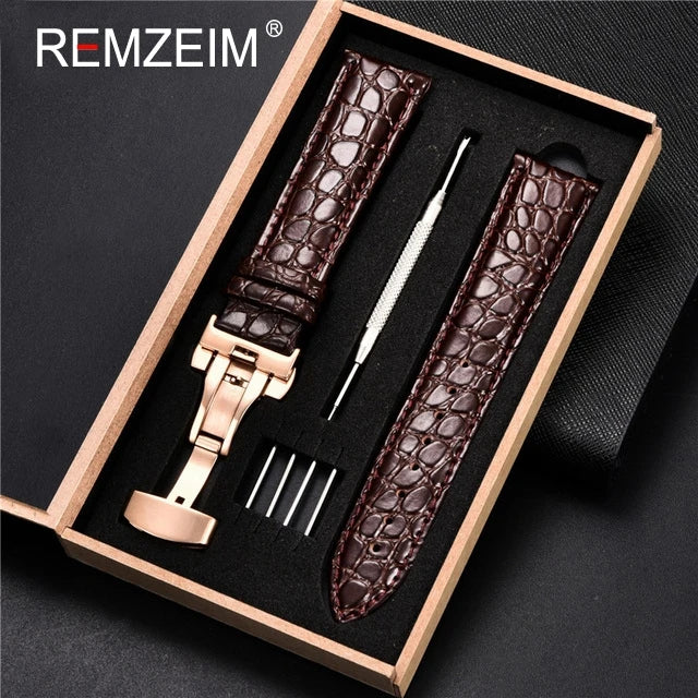 Embossed Leather Watch Strap with Box Watch Band Butterfly Clasp Bracelet 18mm 20mm 22mm 24mm Wrist Band Watch Accessories