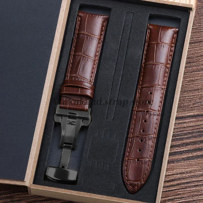 For Tissot Seiko Calf Genuine Leather WatchBand Alligator Grain Butterfly Clasp Watch Strap 12/13/14/15/16/17/18/19/20/22mm 24mm