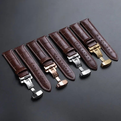 For Tissot Seiko Calf Genuine Leather WatchBand Alligator Grain Butterfly Clasp Watch Strap 12/13/14/15/16/17/18/19/20/22mm 24mm