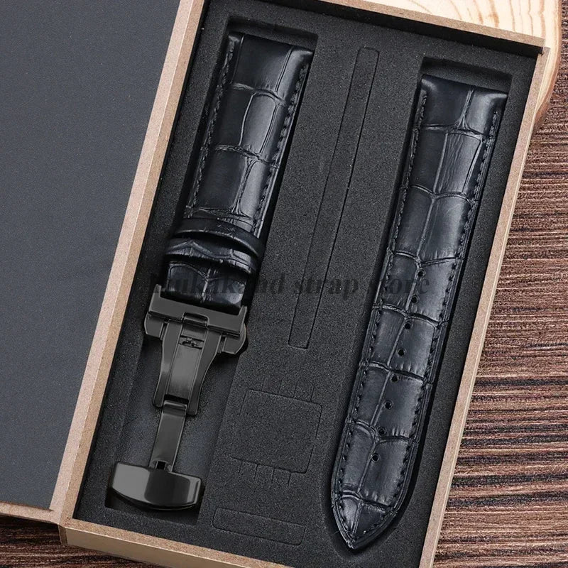 For Tissot Seiko Calf Genuine Leather WatchBand Alligator Grain Butterfly Clasp Watch Strap 12/13/14/15/16/17/18/19/20/22mm 24mm