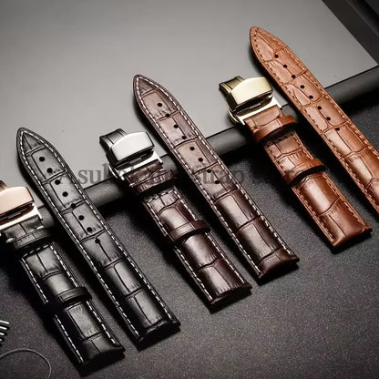 For Tissot Seiko Calf Genuine Leather WatchBand Alligator Grain Butterfly Clasp Watch Strap 12/13/14/15/16/17/18/19/20/22mm 24mm