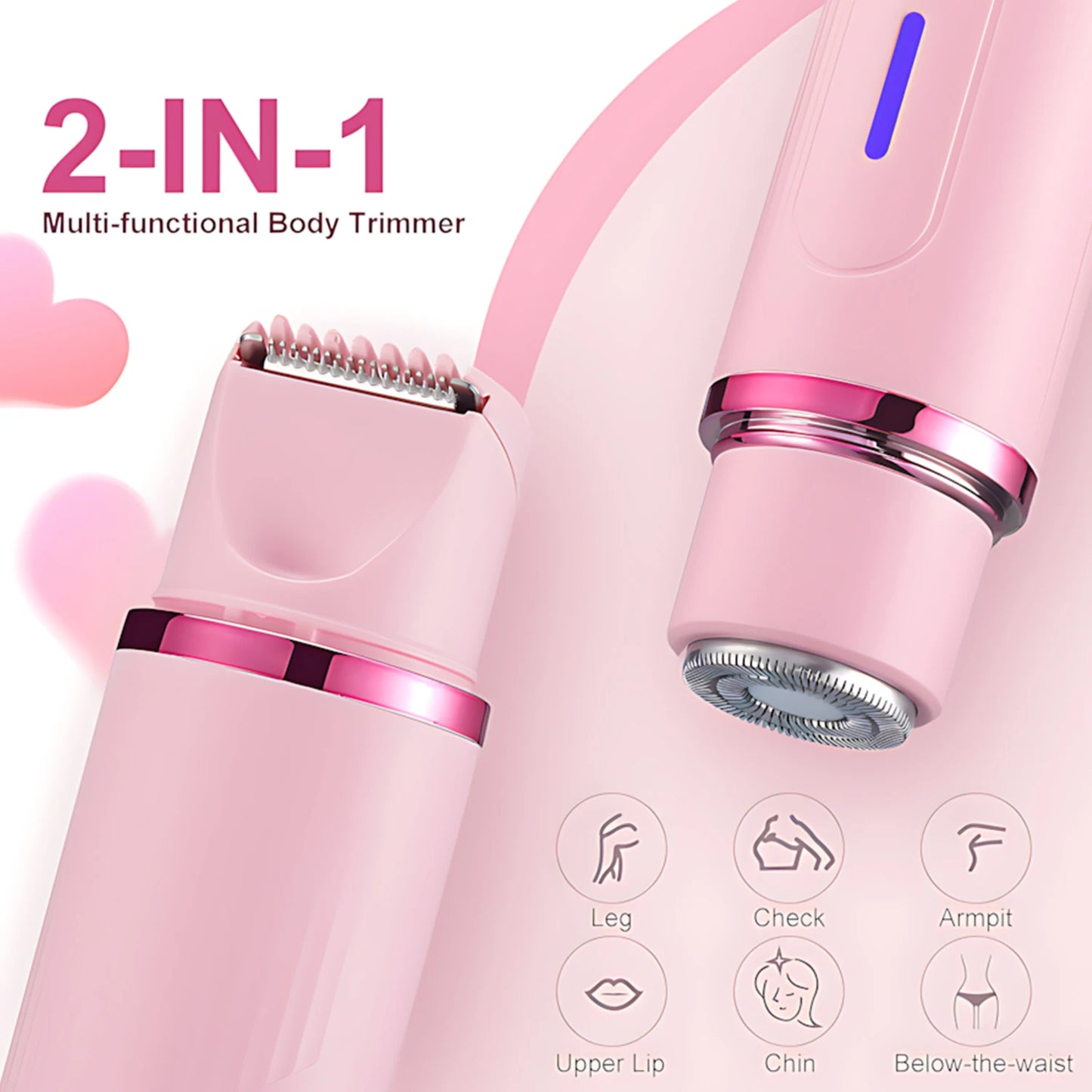 Woman Hair Trimmer Electric Razor,Dual-Head 2 IN 1 Design,Female Shaver For Underarm Arm Leg Bikini Groin Hair Groomer Epilators