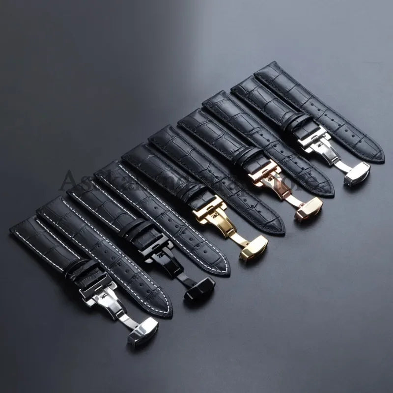 For Tissot Seiko Calf Genuine Leather WatchBand Alligator Grain Butterfly Clasp Watch Strap 12/13/14/15/16/17/18/19/20/22mm 24mm