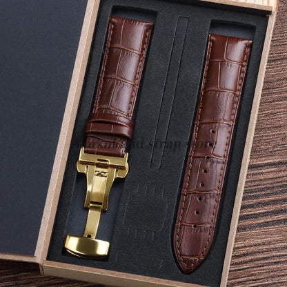 For Tissot Seiko Calf Genuine Leather WatchBand Alligator Grain Butterfly Clasp Watch Strap 12/13/14/15/16/17/18/19/20/22mm 24mm
