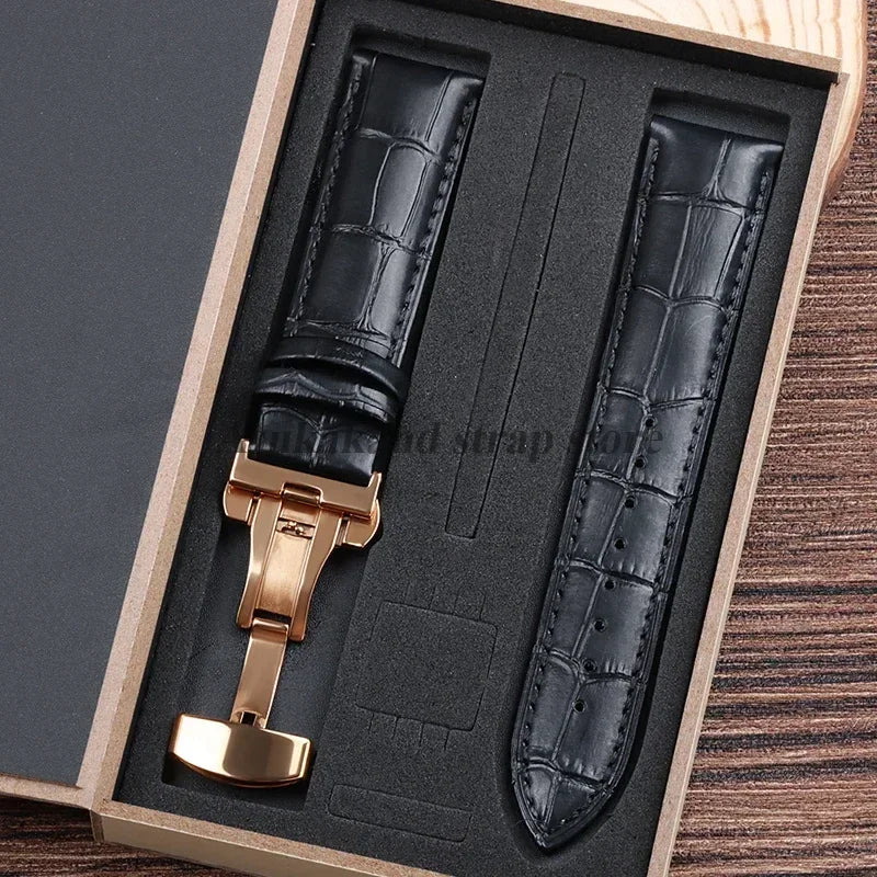 For Tissot Seiko Calf Genuine Leather WatchBand Alligator Grain Butterfly Clasp Watch Strap 12/13/14/15/16/17/18/19/20/22mm 24mm