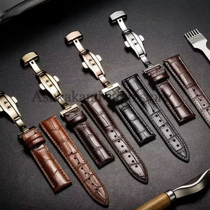 For Tissot Seiko Calf Genuine Leather WatchBand Alligator Grain Butterfly Clasp Watch Strap 12/13/14/15/16/17/18/19/20/22mm 24mm