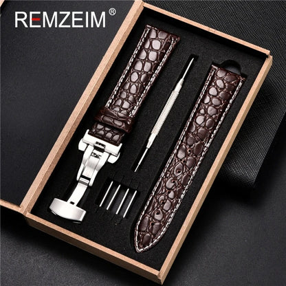 Embossed Leather Watch Strap with Box Watch Band Butterfly Clasp Bracelet 18mm 20mm 22mm 24mm Wrist Band Watch Accessories