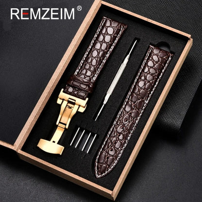 Embossed Leather Watch Strap with Box Watch Band Butterfly Clasp Bracelet 18mm 20mm 22mm 24mm Wrist Band Watch Accessories