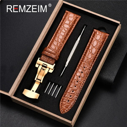 Embossed Leather Watch Strap with Box Watch Band Butterfly Clasp Bracelet 18mm 20mm 22mm 24mm Wrist Band Watch Accessories