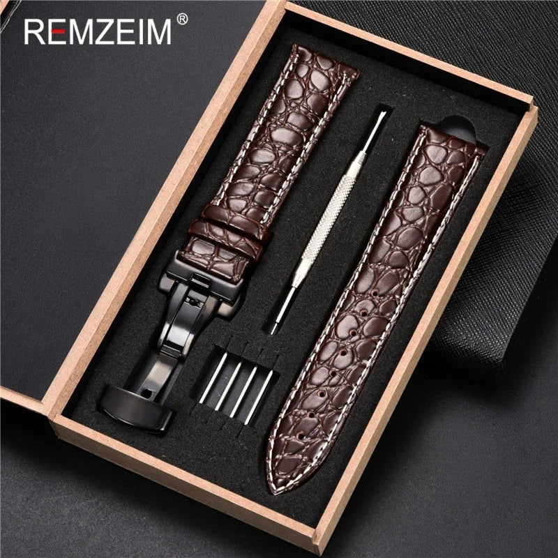 Embossed Leather Watch Strap with Box Watch Band Butterfly Clasp Bracelet 18mm 20mm 22mm 24mm Wrist Band Watch Accessories