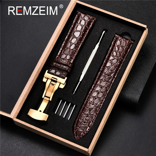 Embossed Leather Watch Strap with Box Watch Band Butterfly Clasp Bracelet 18mm 20mm 22mm 24mm Wrist Band Watch Accessories