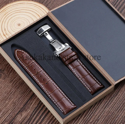 For Tissot Seiko Calf Genuine Leather WatchBand Alligator Grain Butterfly Clasp Watch Strap 12/13/14/15/16/17/18/19/20/22mm 24mm