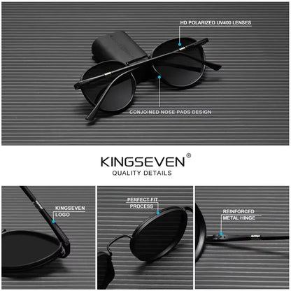 KINGSEVEN Brand Original Causal Round Frame Sunglasses Men Polarized UV400 Luxury Retro Women Driving Summer Fishing Glasses