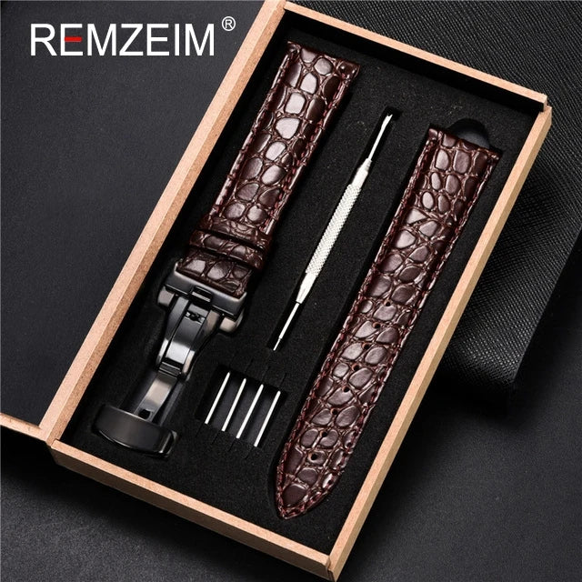 Embossed Leather Watch Strap with Box Watch Band Butterfly Clasp Bracelet 18mm 20mm 22mm 24mm Wrist Band Watch Accessories