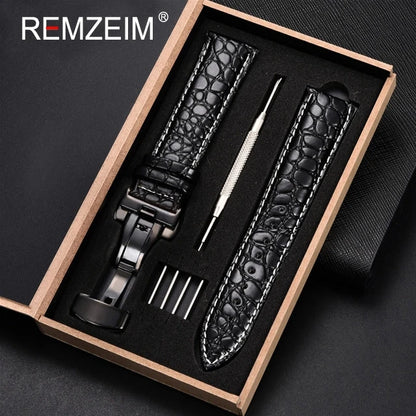 Embossed Leather Watch Strap with Box Watch Band Butterfly Clasp Bracelet 18mm 20mm 22mm 24mm Wrist Band Watch Accessories