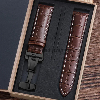 For Tissot Seiko Calf Genuine Leather WatchBand Alligator Grain Butterfly Clasp Watch Strap 12/13/14/15/16/17/18/19/20/22mm 24mm