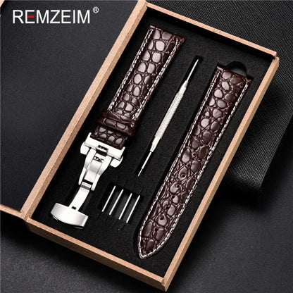 Embossed Leather Watch Strap with Box Watch Band Butterfly Clasp Bracelet 18mm 20mm 22mm 24mm Wrist Band Watch Accessories
