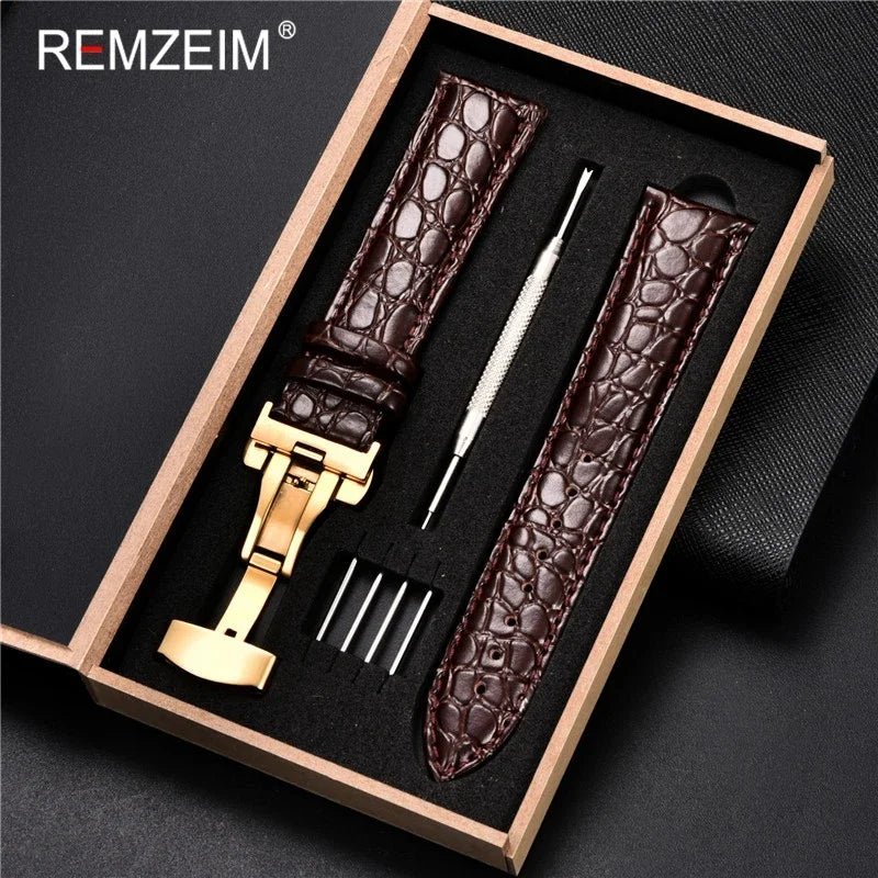 Embossed Leather Watch Strap with Box Watch Band Butterfly Clasp Bracelet 18mm 20mm 22mm 24mm Wrist Band Watch Accessories