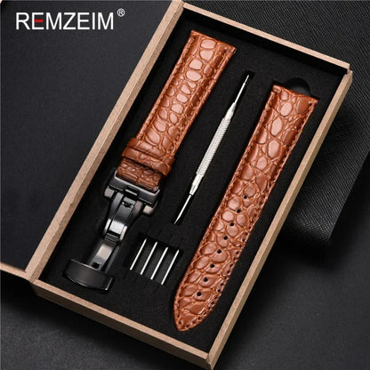 Embossed Leather Watch Strap with Box Watch Band Butterfly Clasp Bracelet 18mm 20mm 22mm 24mm Wrist Band Watch Accessories