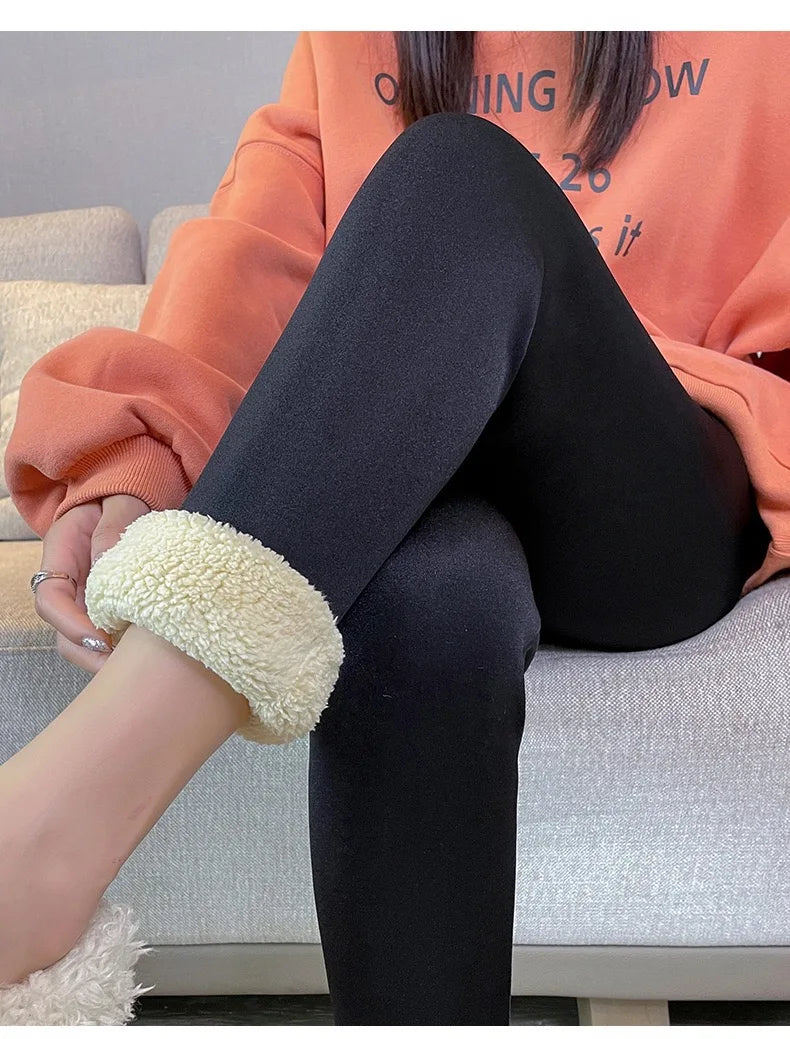1pcs Winter Leggings Women Cotton Extra Thick Warm Pants Fashion Thermal Legging Slim Black Elastic High Waist Solid Leggings