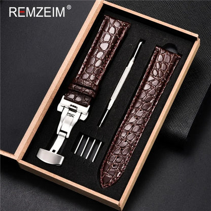 Embossed Leather Watch Strap with Box Watch Band Butterfly Clasp Bracelet 18mm 20mm 22mm 24mm Wrist Band Watch Accessories