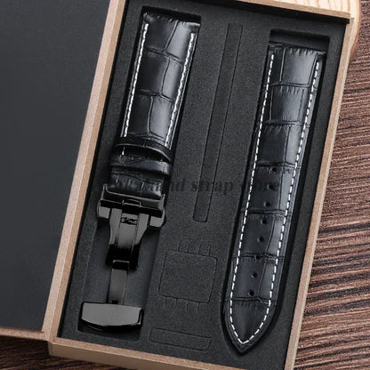 For Tissot Seiko Calf Genuine Leather WatchBand Alligator Grain Butterfly Clasp Watch Strap 12/13/14/15/16/17/18/19/20/22mm 24mm