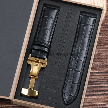 For Tissot Seiko Calf Genuine Leather WatchBand Alligator Grain Butterfly Clasp Watch Strap 12/13/14/15/16/17/18/19/20/22mm 24mm