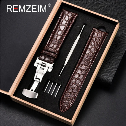 Embossed Leather Watch Strap with Box Watch Band Butterfly Clasp Bracelet 18mm 20mm 22mm 24mm Wrist Band Watch Accessories