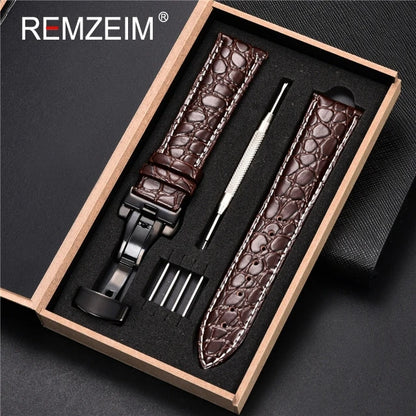 Embossed Leather Watch Strap with Box Watch Band Butterfly Clasp Bracelet 18mm 20mm 22mm 24mm Wrist Band Watch Accessories