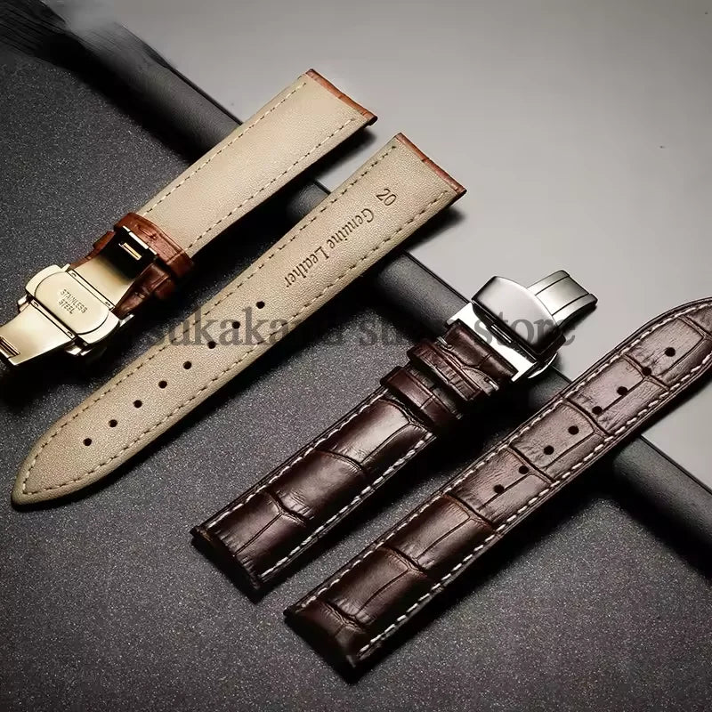 For Tissot Seiko Calf Genuine Leather WatchBand Alligator Grain Butterfly Clasp Watch Strap 12/13/14/15/16/17/18/19/20/22mm 24mm