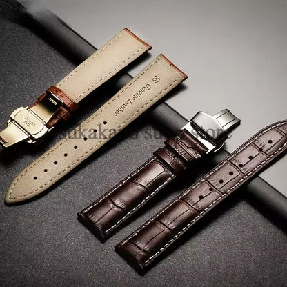 For Tissot Seiko Calf Genuine Leather WatchBand Alligator Grain Butterfly Clasp Watch Strap 12/13/14/15/16/17/18/19/20/22mm 24mm