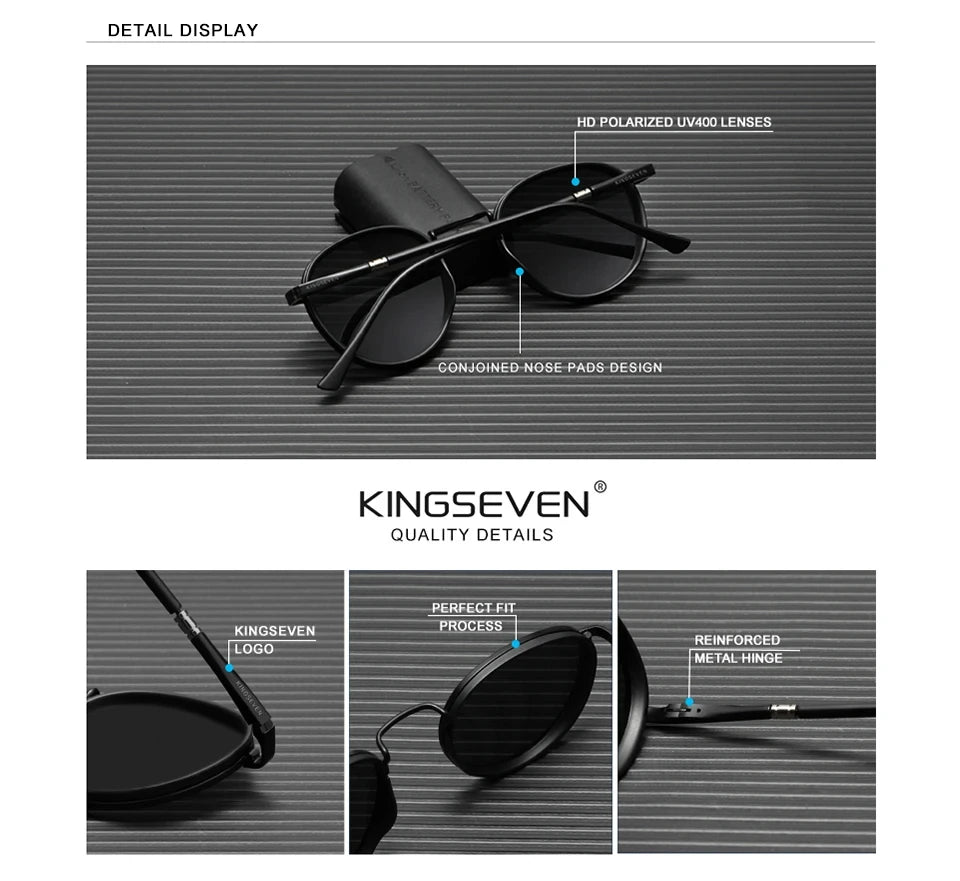 KINGSEVEN Brand Original Causal Round Frame Sunglasses Men Polarized UV400 Luxury Retro Women Driving Summer Fishing Glasses
