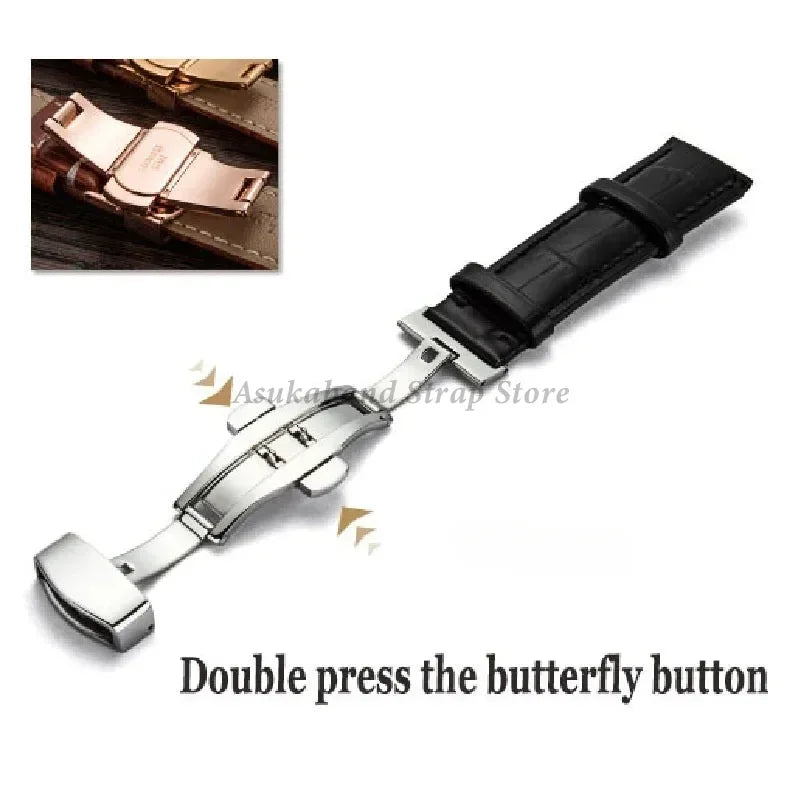 For Tissot Seiko Calf Genuine Leather WatchBand Alligator Grain Butterfly Clasp Watch Strap 12/13/14/15/16/17/18/19/20/22mm 24mm