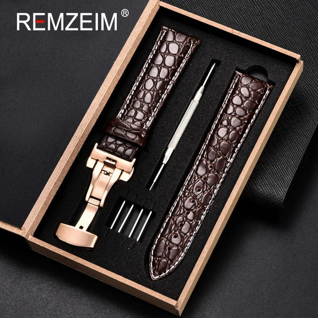 Embossed Leather Watch Strap with Box Watch Band Butterfly Clasp Bracelet 18mm 20mm 22mm 24mm Wrist Band Watch Accessories