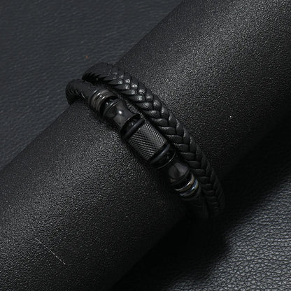 Bracelete Charm Black Couro