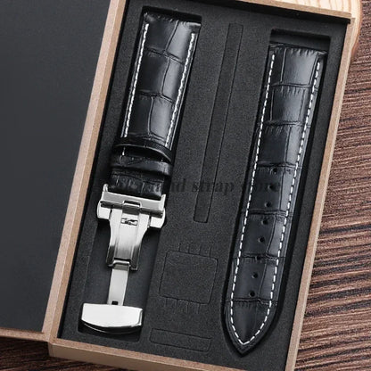 For Tissot Seiko Calf Genuine Leather WatchBand Alligator Grain Butterfly Clasp Watch Strap 12/13/14/15/16/17/18/19/20/22mm 24mm